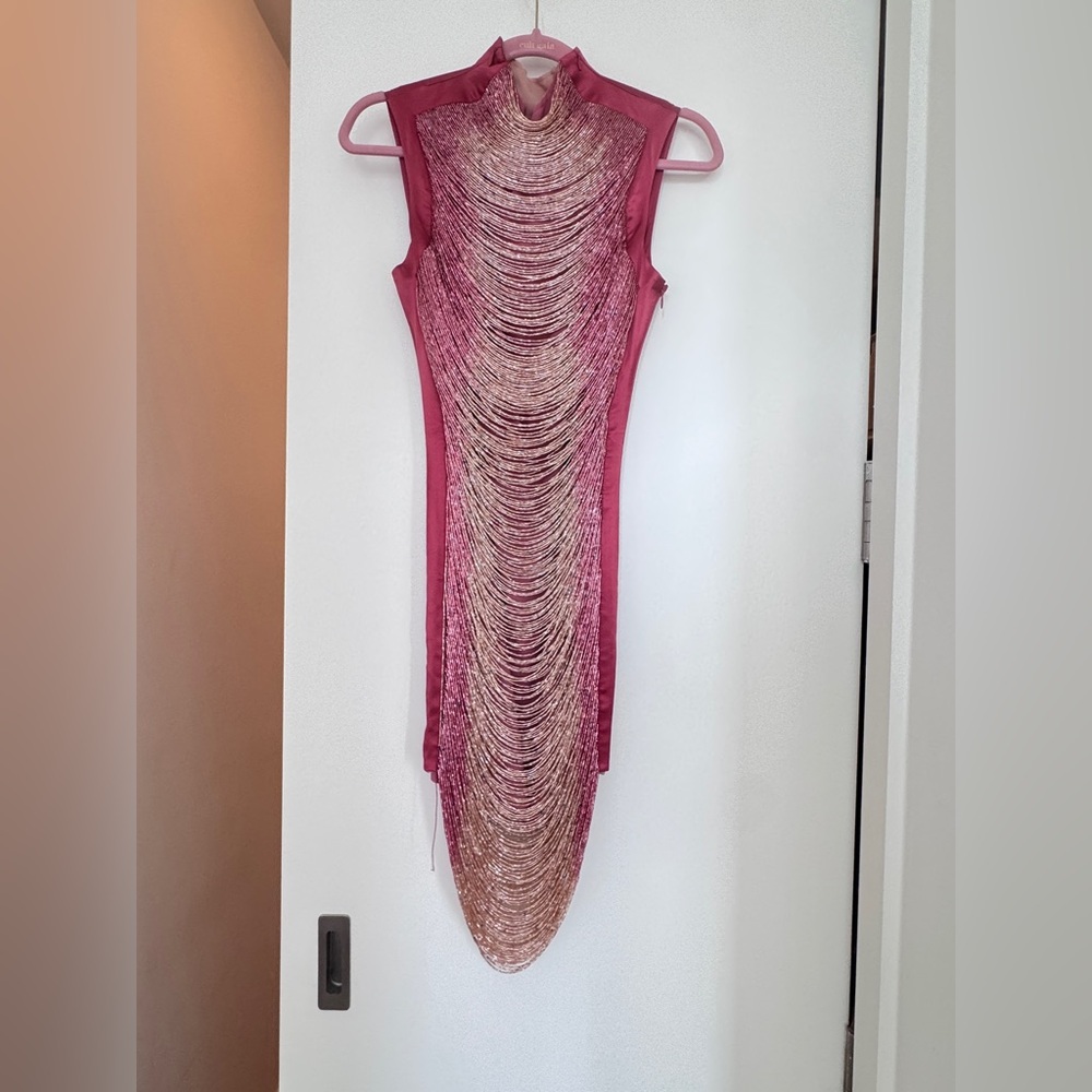 Cult Gaia Kyma Beaded Pink Minidress